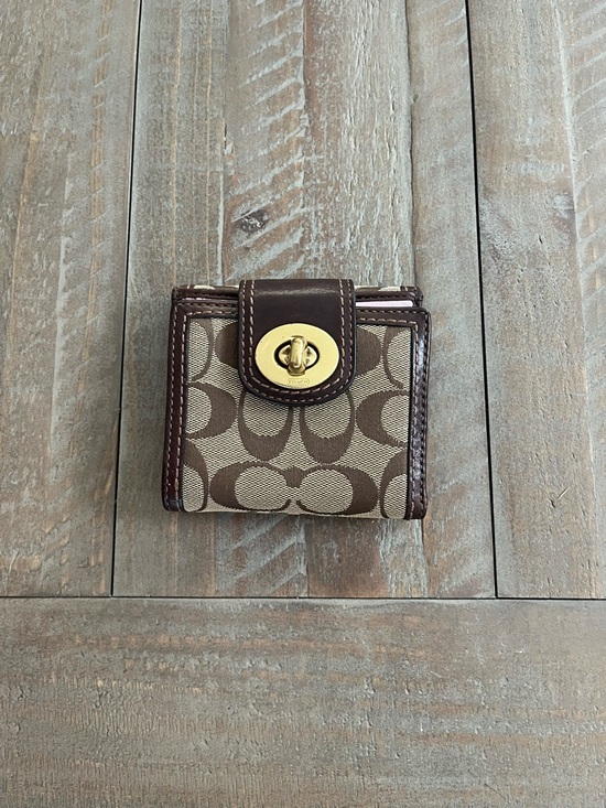 Coach Handbags - Coach Brown/Tan Signature Turnlock Bifold Wallet